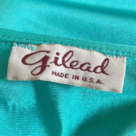 Vtg 60s/70s Gilead turquoise green nylon full length robe with lace details - Picture 9 of 9